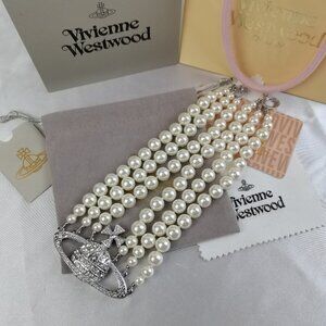 Vivienne Westwood Three Row Pearl Bas Relief Choker